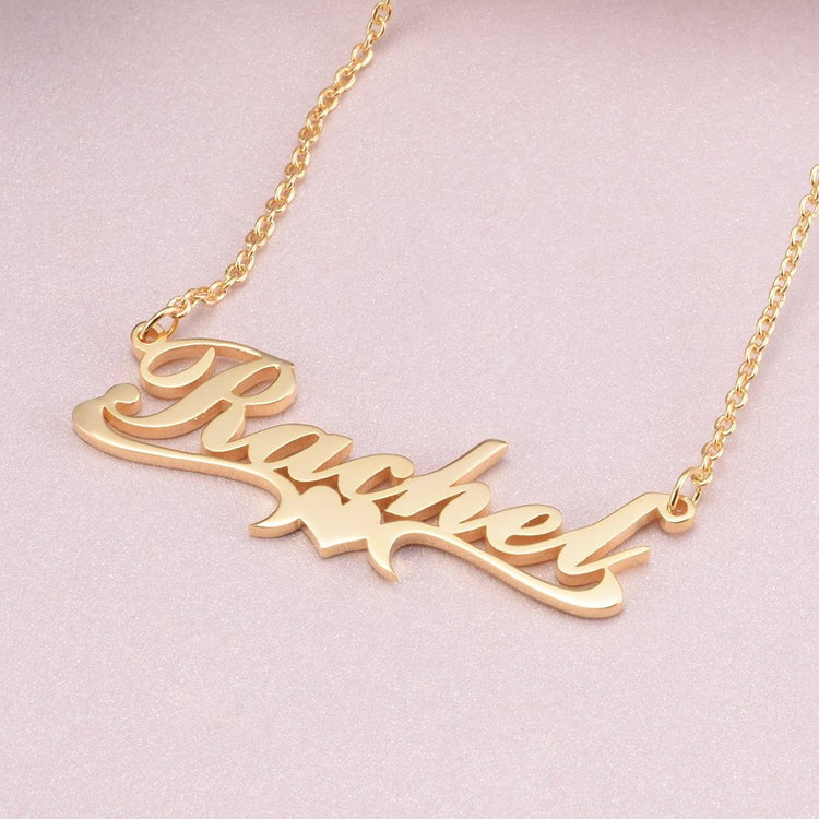 925 Sterling Silver Rachel Style Heart Name Necklace Nameplate Necklace - onlyone