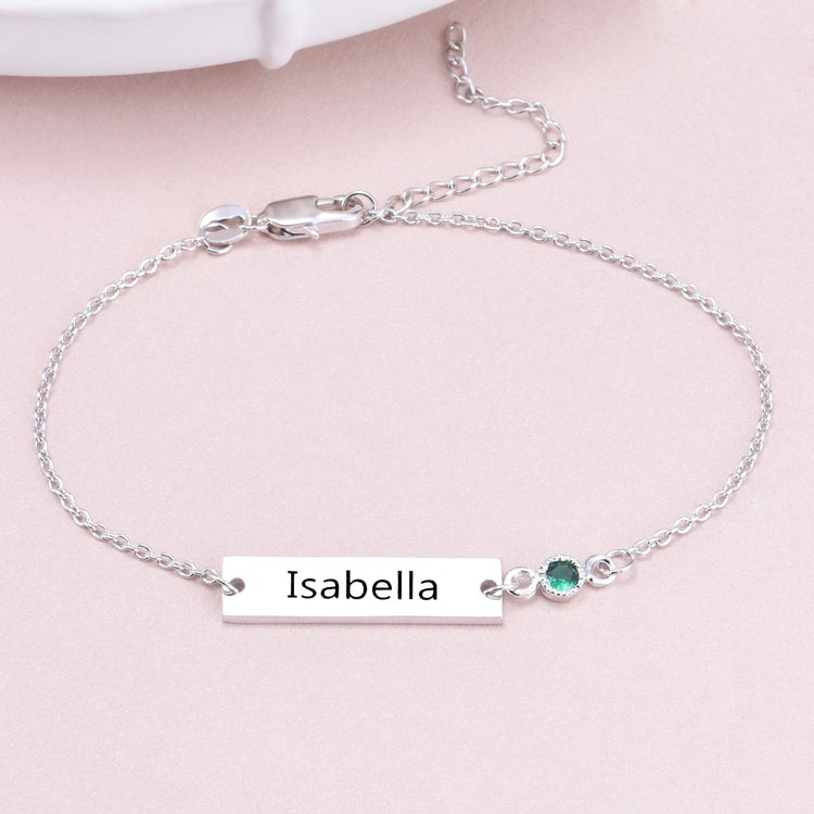 925 Sterling Silver Personalized Bezel Set Birthstone Engraved Bracelet 6�7.5�- onlyone