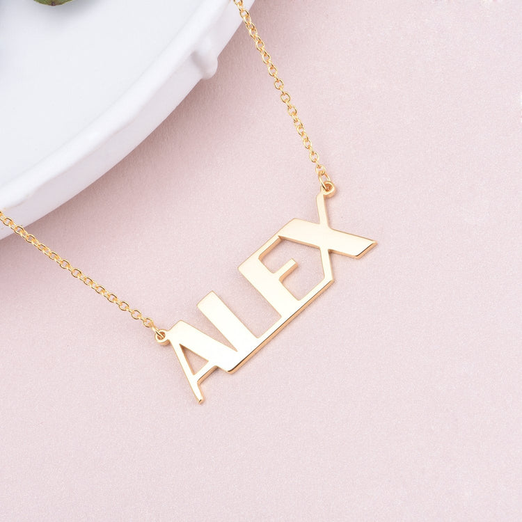 925 Sterling Silver Capital "ALEX" Letters Name Necklace Nameplate Necklace - onlyone