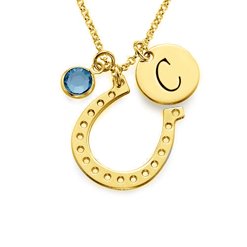 925 Sterling Silver Horseshoe Stirrup Coin Engraved Initial Necklace - onlyone