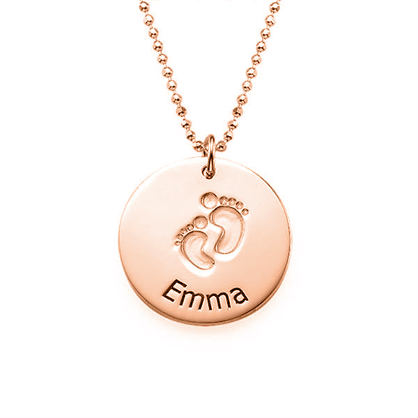 925 Sterling Silver Footprints Engraved Coin Name Necklace Nameplate Necklace - onlyone