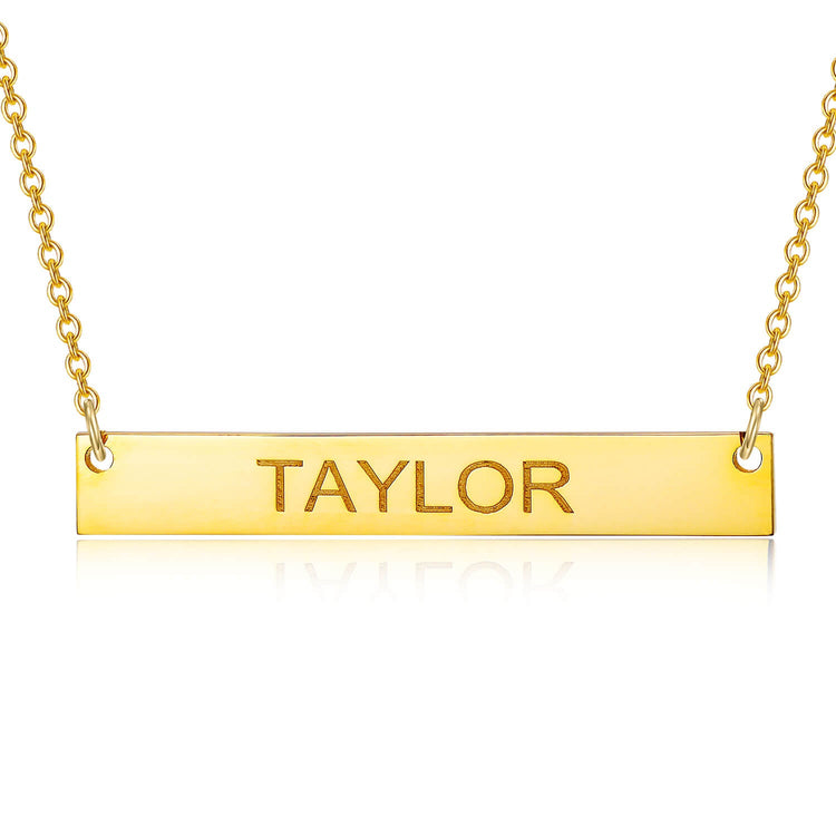 925 Sterling Silver Engraved Bar Name Necklace Nameplate Necklace - onlyone