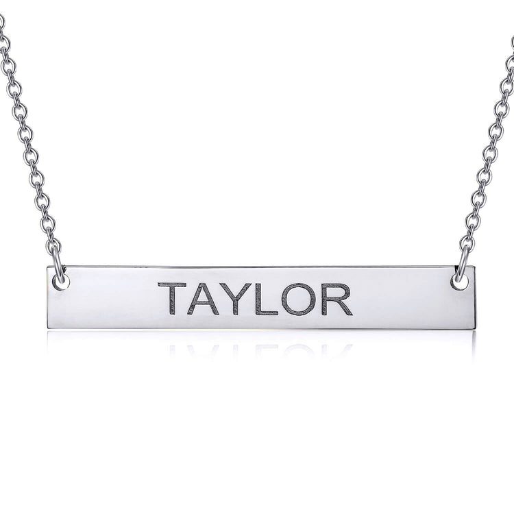 925 Sterling Silver Engraved Bar Name Necklace Nameplate Necklace - onlyone