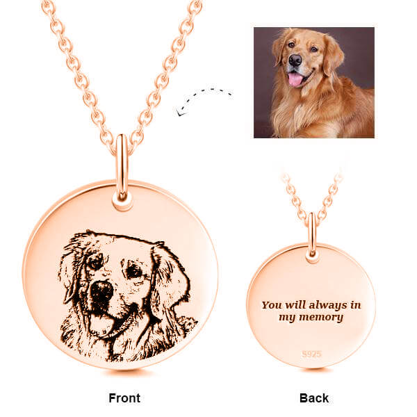 925 Sterling Silver Dog Photo Engraved Coin Necklace Inspirational Gift - onlyone