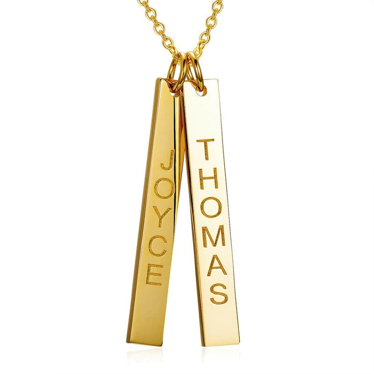 925 Sterling Silver Engraved Vertical Bar Name Necklace Nameplate Necklace