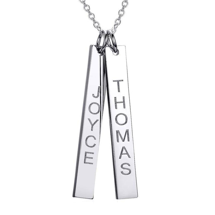 925 Sterling Silver Engraved Vertical Bar Name Necklace Nameplate Necklace