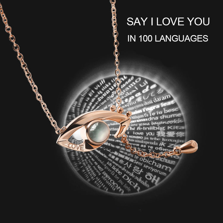 925 Sterling Silver I Love You Necklace In 100 Languages Projection Evil Eye Circle Pendant Valentines Day Gift - onlyone