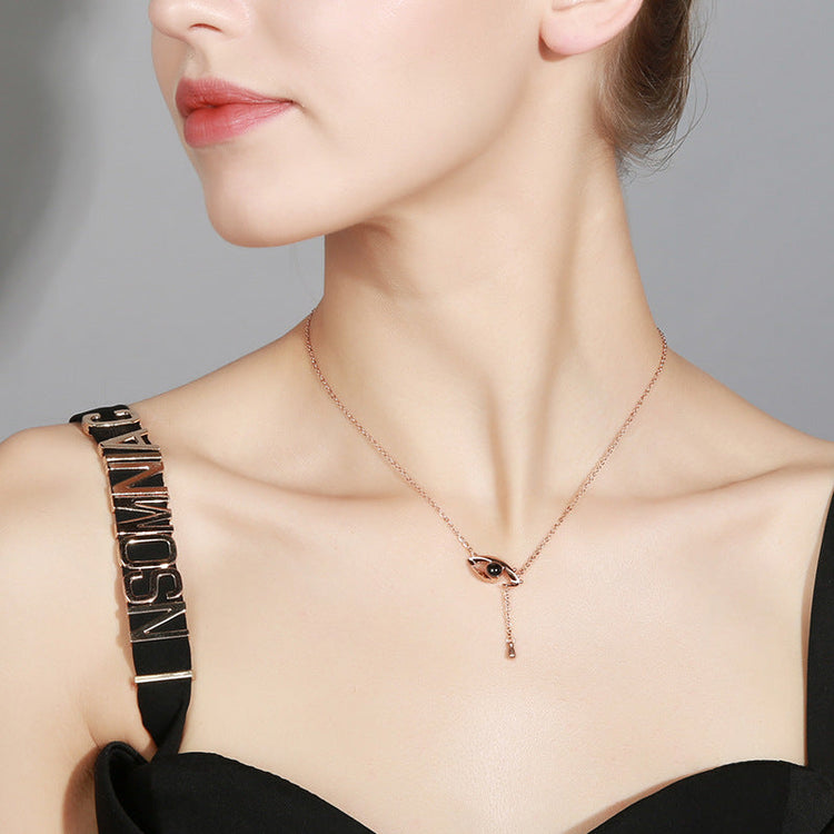 925 Sterling Silver I Love You Necklace In 100 Languages Projection Evil Eye Circle Pendant Valentines Day Gift - onlyone