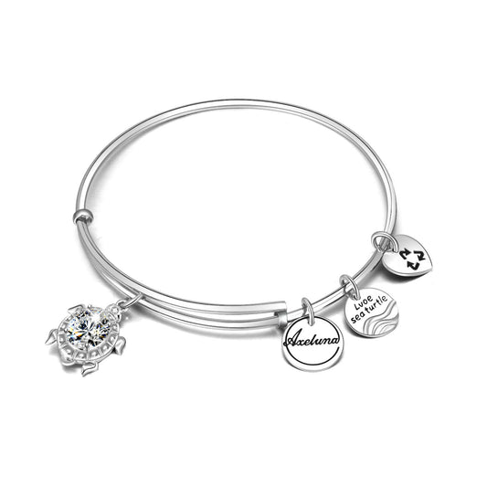 Personalized 925 Sterling Silver Expandable Love Sea Turtle Bracelets - onlyone