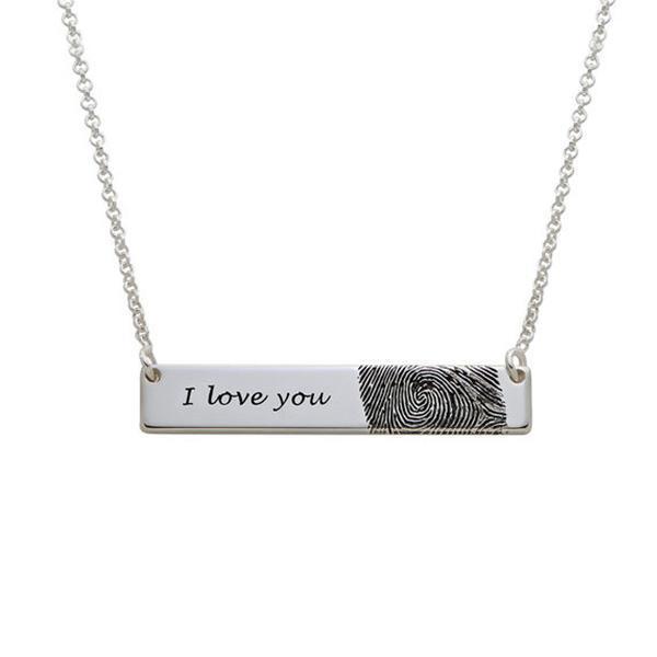 925 Sterling Silver Personalized Engraved Fingerprint Thumbprint Bar Name Necklace Nameplate Necklace - onlyone