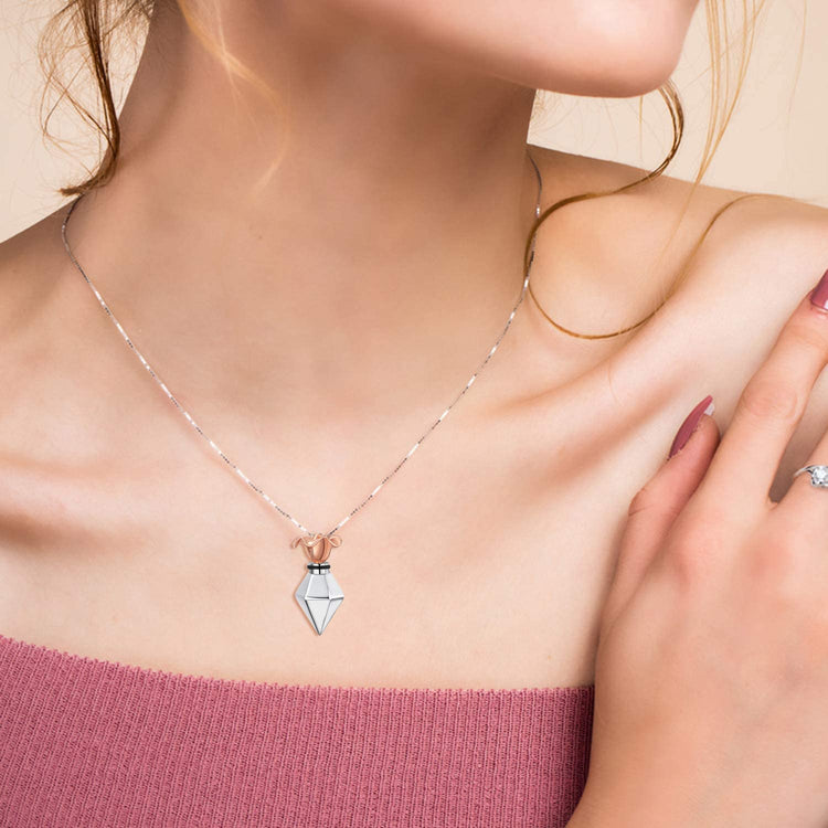 925 Sterling Silver Rose Flower Urn Necklace