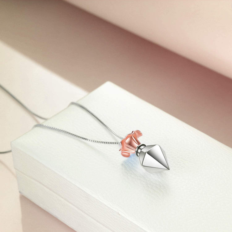 925 Sterling Silver Rose Flower Urn Necklace
