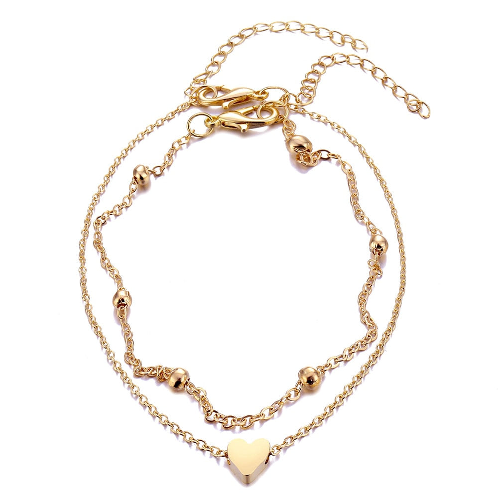 Sterling Silver Four Row Heart Anklet