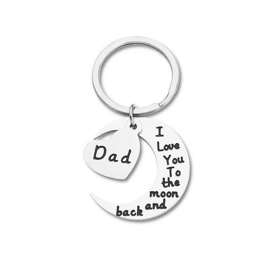 Stainless Steel Keyring For Men I Love You to The Moon to Back Dad Keyring Pendant From Son Daughter for Dad Fathers Day Gifts - onlyone