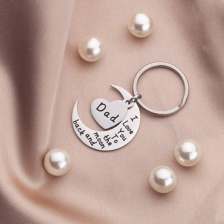 Stainless Steel Keyring For Men I Love You to The Moon to Back Dad Keyring Pendant From Son Daughter for Dad Fathers Day Gifts - onlyone