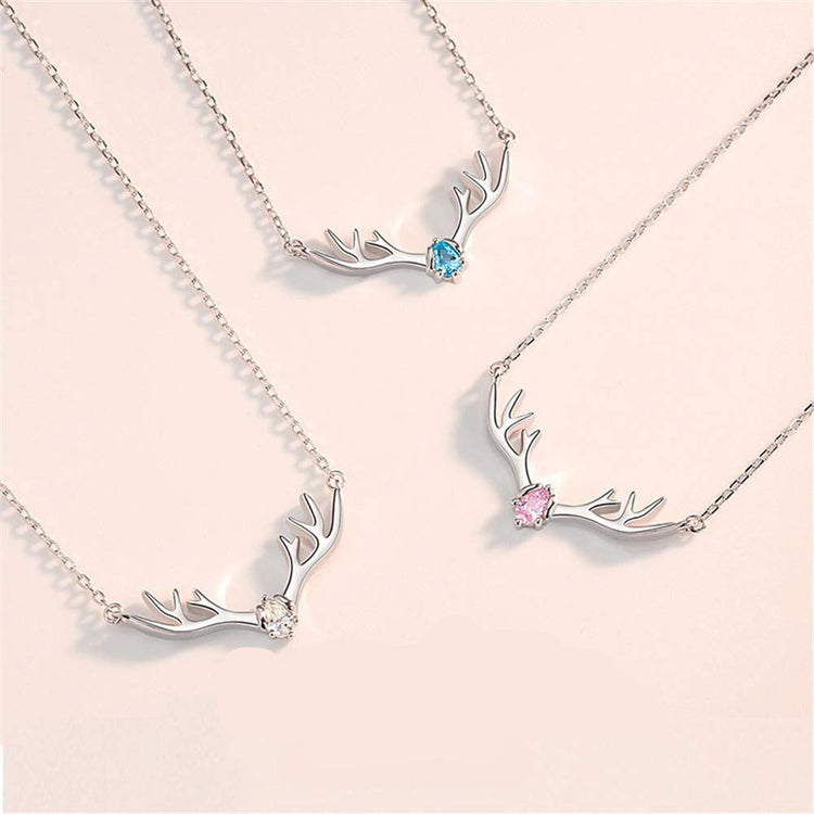 925 Sterling Silver Antler Horn Reindeer Necklace