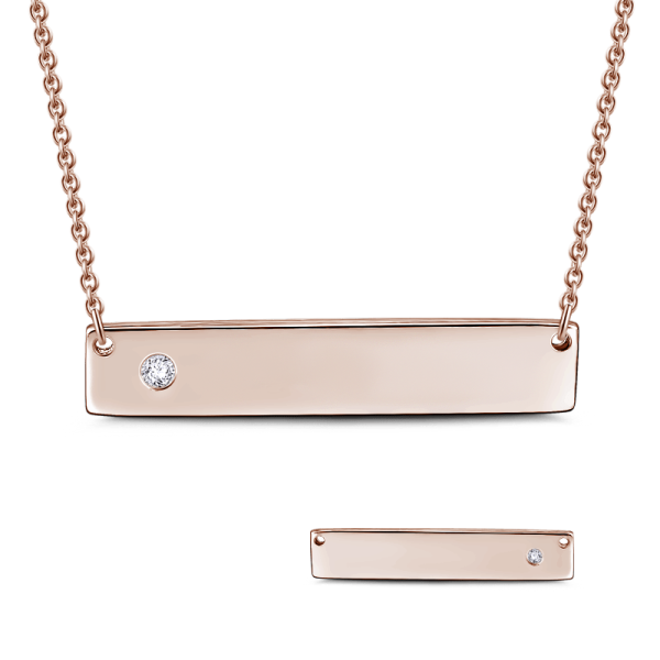 925 Sterling Silver Diamond Engraved Bar Name Necklace Nameplate Necklace - onlyone