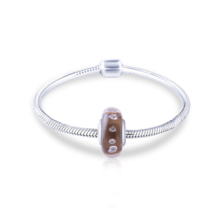 925 Sterling Silver Brown Built-in Diamond Glass Charm for Bracelet and Necklace - onlyone