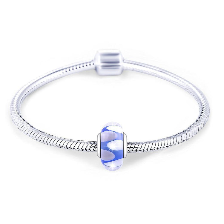 925 Sterling Silver Blue White Leaves Glass Charm for Bracelet and Necklace - onlyone