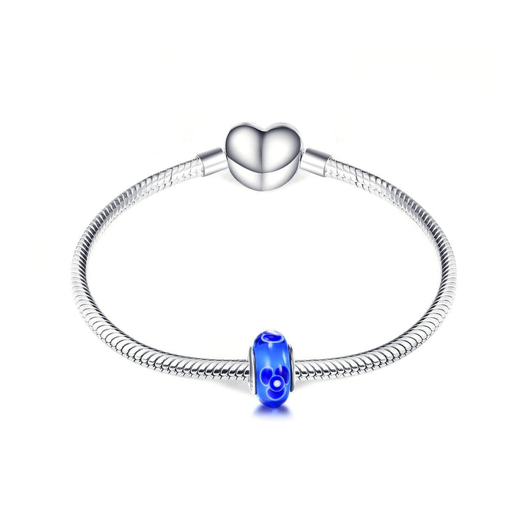 925 Sterling Silver Blue Flower Glass Charm for Bracelet and Necklace - onlyone
