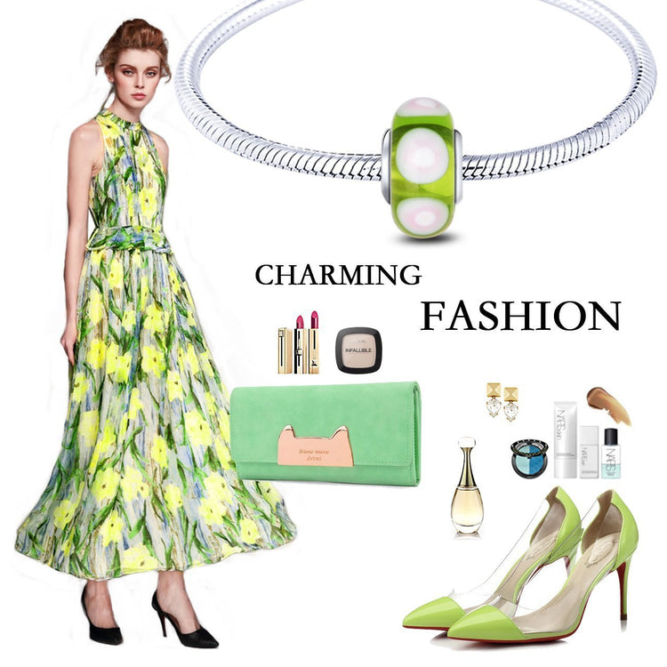 925 Sterling Silver Green Murano Glass Charm for Bracelet and Necklace - onlyone