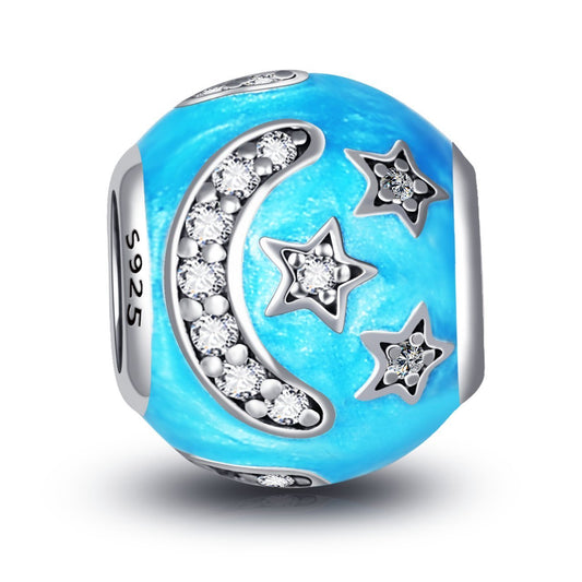 925 Sterling Silver Moon and Stars Joker Face Charm for Bracelet and Necklace - onlyone