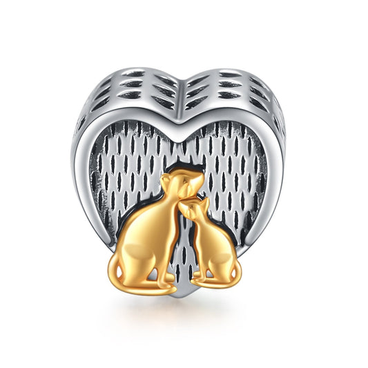 925 Sterling Silver Two Cat Charm Fit for Bracelet and Necklace - onlyone