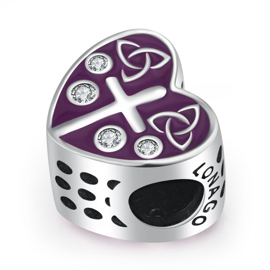 925 Sterling Silver Purple Heart Cross Charm for Bracelet and Necklace - onlyone
