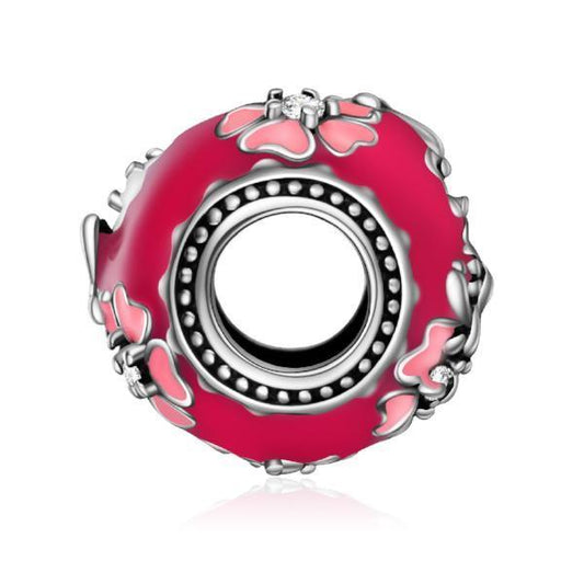 925 Sterling Silver Pink And White Flowers Charm Fit for Bracelet and Necklace - onlyone