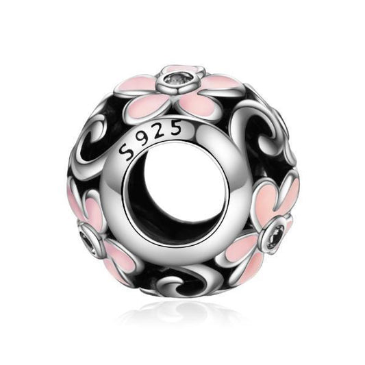 925 Sterling Silver Pink Flowers Charm Fit for Bracelet and Necklace - onlyone