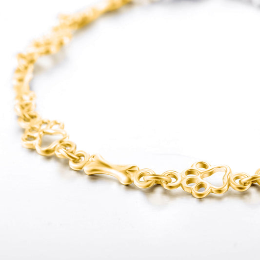 925 Sterling Silver Bone And Dog Paw Bracelet - onlyone