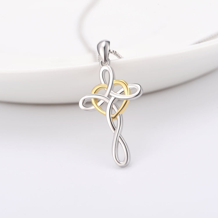 925 Sterling Silver Cross Necklace For Women Celtic Cross Infinity Heart Love Pendant Necklace - onlyone