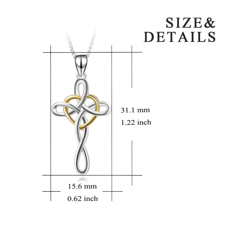 925 Sterling Silver Cross Necklace For Women Celtic Cross Infinity Heart Love Pendant Necklace - onlyone