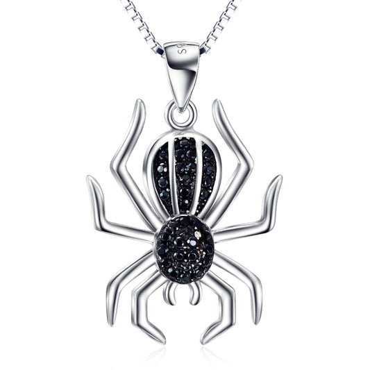 925 Sterling Silver Halloween Black Spider Necklace - onlyone