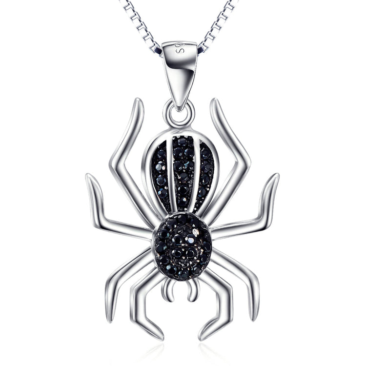925 Sterling Silver Halloween Black Spider Necklace - onlyone