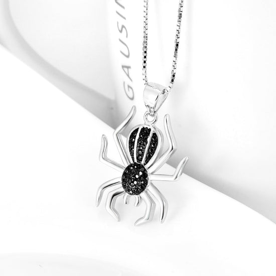 925 Sterling Silver Halloween Black Spider Necklace - onlyone
