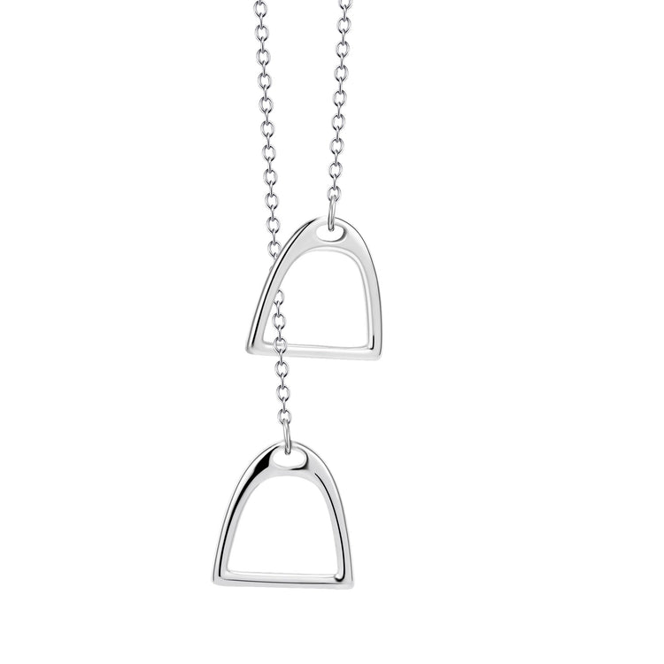 925 Sterling Silver Double Horse Stirrup Necklace - onlyone