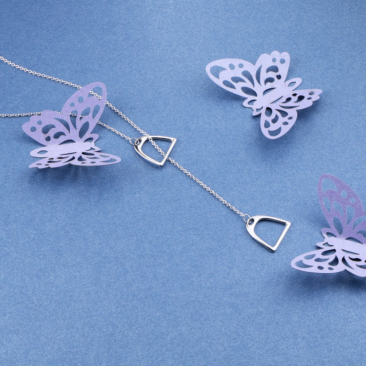 925 Sterling Silver Double Horse Stirrup Necklace - onlyone