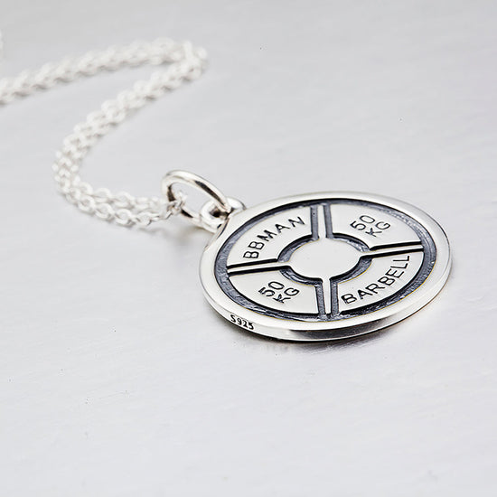 925 Silver 50KG Barball Crossfit Barbell Dumbbell Weight Plate Fitness Necklace - onlyone