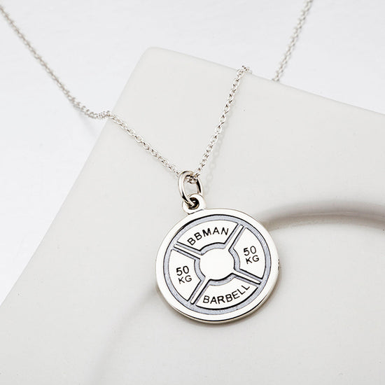 925 Silver 50KG Barball Crossfit Barbell Dumbbell Weight Plate Fitness Necklace - onlyone