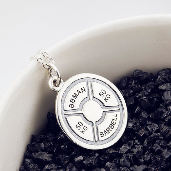 925 Silver 50KG Barball Crossfit Barbell Dumbbell Weight Plate Fitness Necklace - onlyone