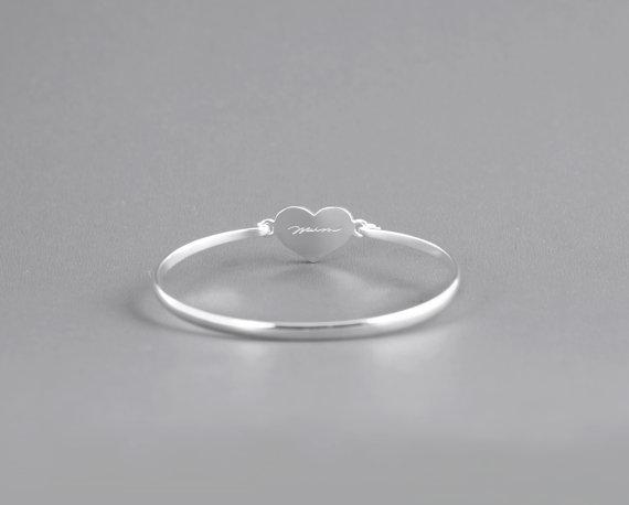 925 Sterling Silver Personalized Love Heart Signature Bangle - onlyone