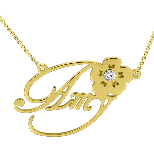"Amy"Style 14k Gold Personalized Swarovski Inlay Name Necklace Adjustable Chain - onlyone