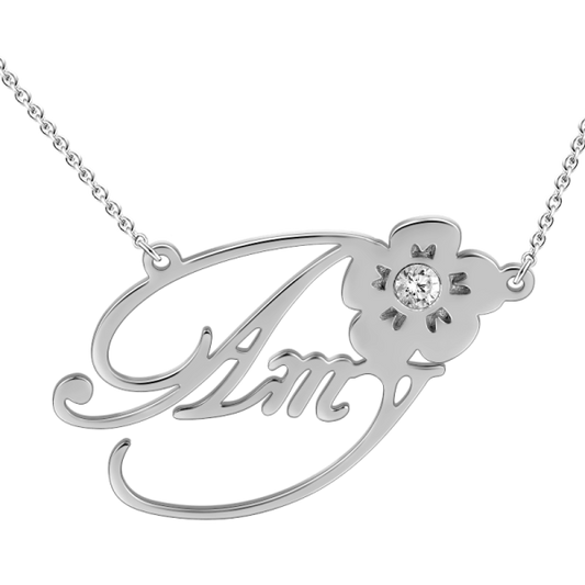 "Amy"Style 14k Gold Personalized Swarovski Inlay Name Necklace Adjustable Chain - onlyone