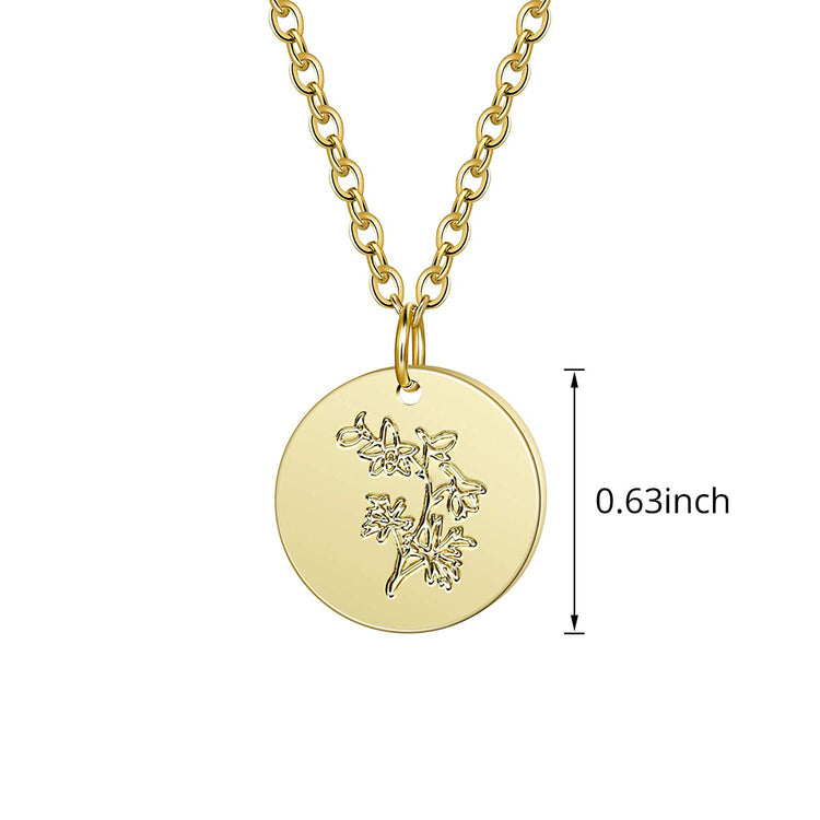 925 Sterling Silver Birth Month Flower Disc Necklace