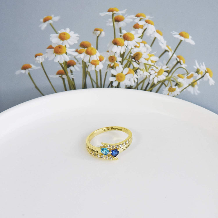 925 Sterling Silver Personalized Love Heart Mothers Ring
