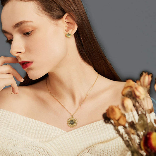 Boucles d'oreilles tiges tournesol en argent sterling 925 avec zircone