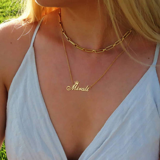 925 Sterling Silver Custom Bling Name Necklace With Crown