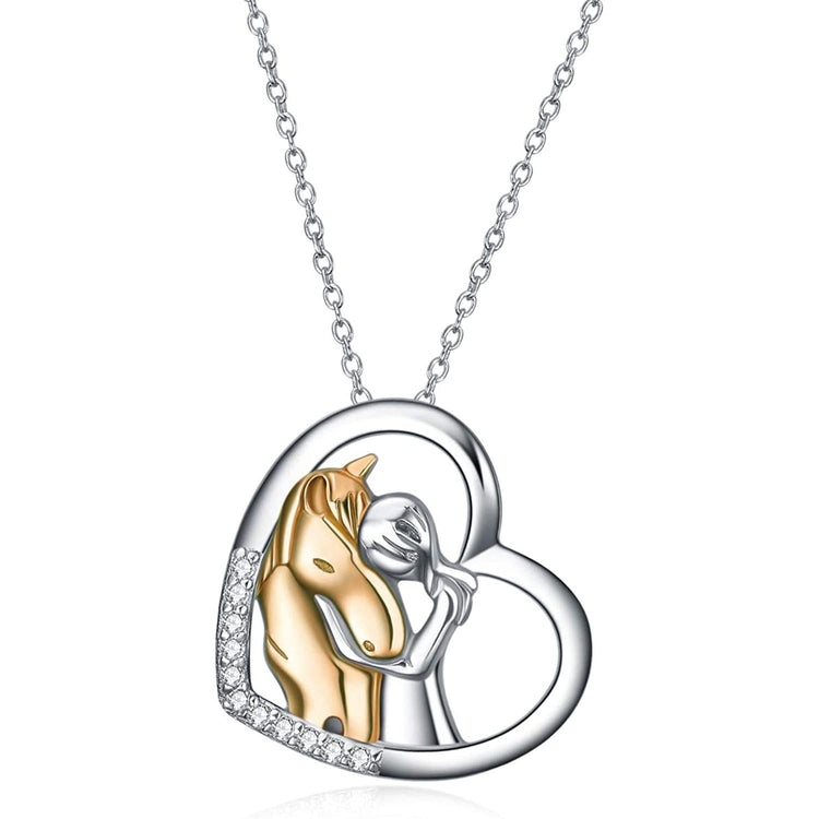 Cheval en argent sterling 925 avec pendentif en forme de cœur de fille pour filles, petite amie, adolescentes, femmes, fille