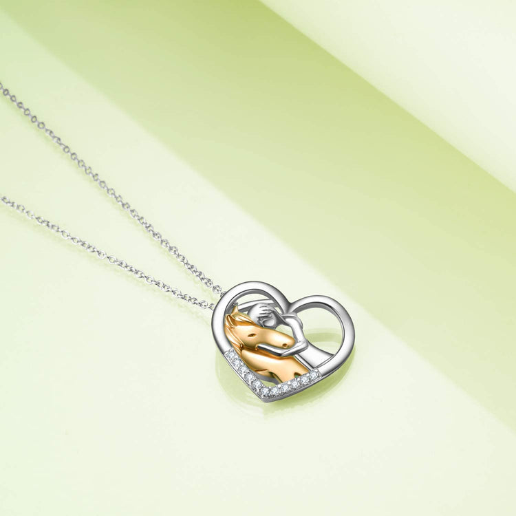 Cheval en argent sterling 925 avec pendentif en forme de cœur de fille pour filles, petite amie, adolescentes, femmes, fille
